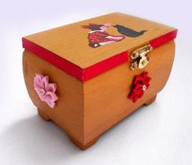 ON SALE Trinket Box, Handpainted, Handmade, Wooden, OOAK, Vintage, Girl, Black Cat