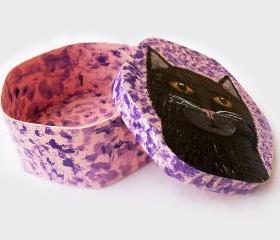 ON SALE Folk Art Cat Box, Hand painted, Handmade, Wooden, OOAK