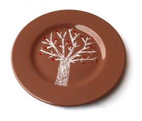 Hand Painted Tree Plate, Breakfast Ceramic Plate, Tree Pottery, Brown, OOAK, Nature