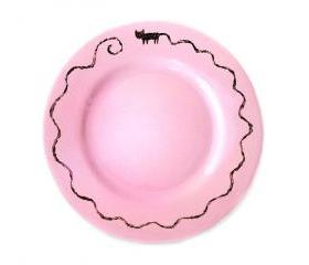 Hand Painted Cat Plate, Breakfast Ceramic Plate, Cat with Long Tail, Cat Pottery, Pink, OOAK
