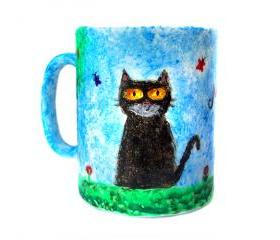 Hand Painted Cat Mug, Hand Painted Ceramic, Cat Cup, Milk, Tea, Coffee, OOAK