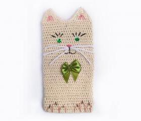 Cat Phone Case, Cat Phone Cover, Crochet Phone Cozy, iPhone 4 Case, OOAK