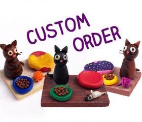 Cat Miniature Custom Order, Handmade Polymer Clay Miniature OOAK Cat Sculpture