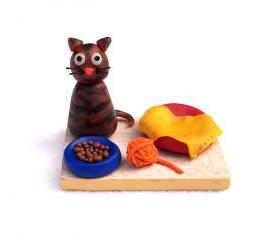 Tabby Cat Figurine, Handmade Polymer Clay Miniature OOAK Cat Sculpture