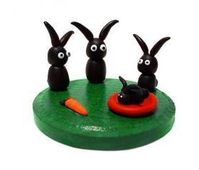 Bunnies Family Miniature, Handmade Polymer Clay Figurine OOAK Bunny Rabbit Sculpture