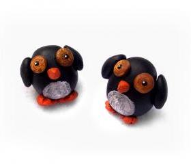 Penguin Ornament Polymer Clay Figurine, Penguin Couple, Penguin Love, miniature, handmade, OOAK