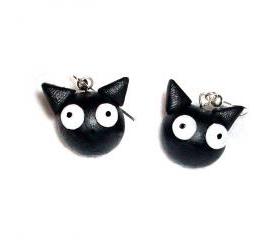 Black Cat Polymer Clay Earrings, Cats, Cute, Kawaii, Gift Idea
