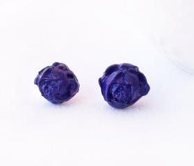 On sale - Purple Rose Stud Earrings, Polymer Clay, Handmade, Nickel Free, with GIFT BOX