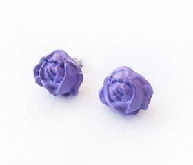 On sale - Lilac Rose Stud Earrings, Polymer Clay, Lavender, Handmade, Nickel Free, with GIFT BOX