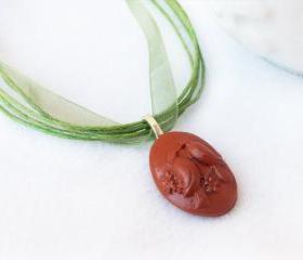 Love Bird Necklace, Polymer Clay, Terracotta, Brown, Green, Love, Nature