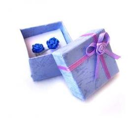 On sale - Blue Glitter Rose Stud Earrings, Polymer Clay, Handmade, Nickel Free, with GIFT BOX