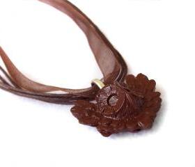 Owl Necklace, Polymer Clay, Brown, Cute, Nature, Handmade