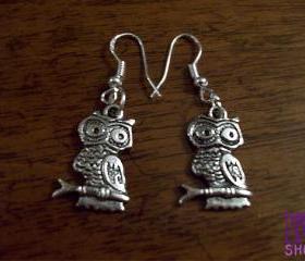 Owl earrings - 925 silver findings - tibetan silver charm