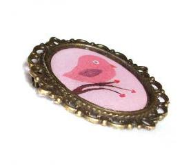 Love Bird Pin Brooch, Photo Pendant, Resin, Bronze Tone, Wedding, Love Gift