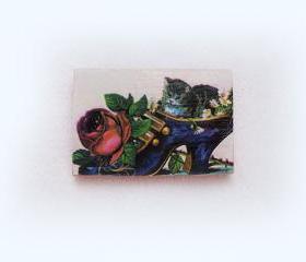 Cat Pin Brooch, Handmade, Wooden, Decoupage, Vintage Cat in Shoes