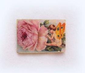 Pin Brooch, Handmade, Wooden, Decoupage, Vintage, Baby Angels