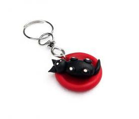 Polymer Clay Cat Key Chain, Baby Cat Miniature, Clay Cat Sculpture, Cat Figurine, Puppy Kennel