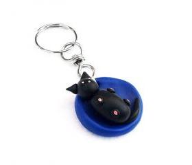 Polymer Clay Cat Key Chain, Baby Cat Miniature, Clay Cat Sculpture, Cat Figurine, Puppy Kennel