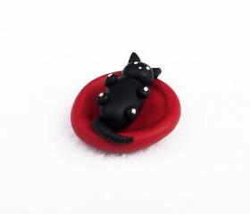Polymer Clay Cat Fridge Magnet, Baby Cat Miniature, Clay Cat Sculpture, Cat Figurine, Puppy Kennel